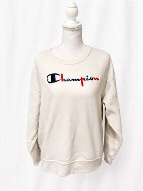 Champion Cream Crewneck Sweatshirt with Red & Navy Logo